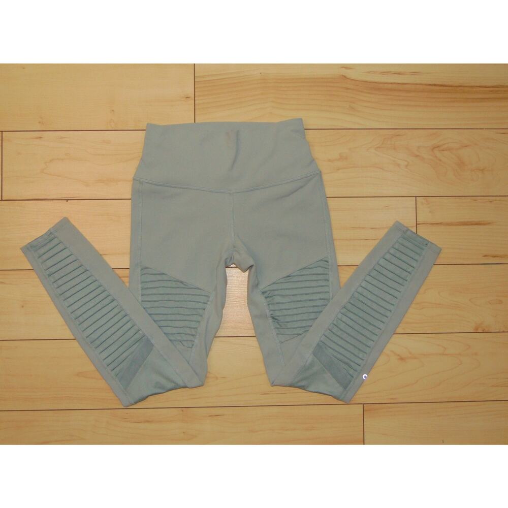 Alo Yoga High-Waist Moto Leggings Sage Green Full Length Mesh Panel Yoga Pants M - Picture 10 of 11